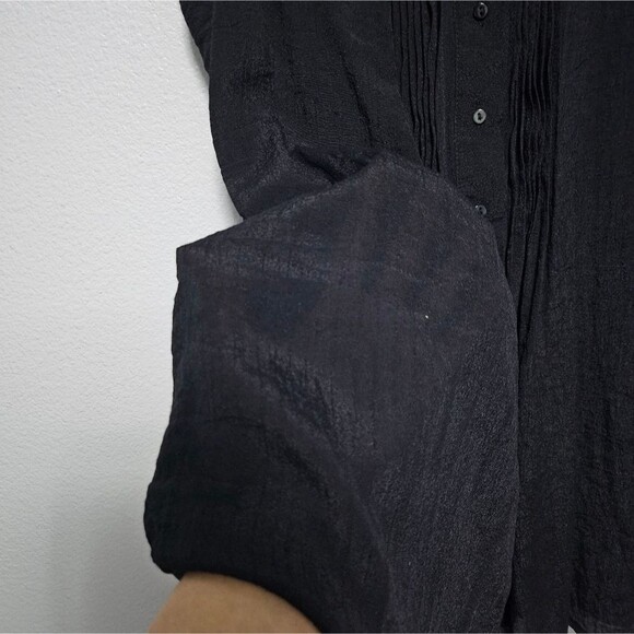 Fever Black Witchy Whimsigoth Sheer Collared Gauzy Vest Pintucked Buttoned Sz S - Picture 5 of 12